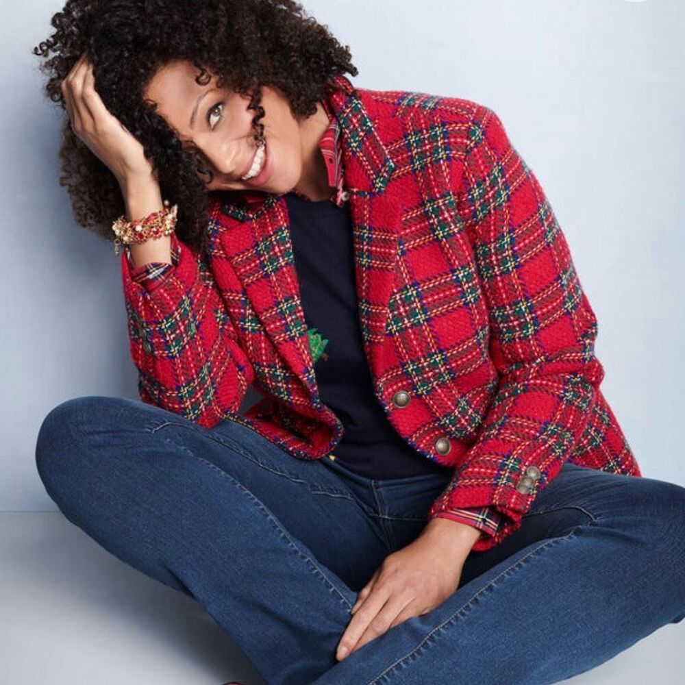 Talbots Holiday Plaid Blazer size 6P Red - Picture 1 of 11